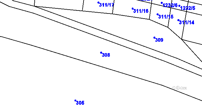 Parcela st. 308 v KÚ Hradové Střimelice, Katastrální mapa