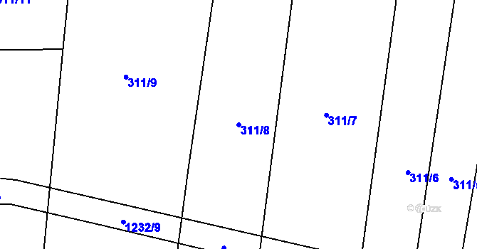 Parcela st. 311/8 v KÚ Hradové Střimelice, Katastrální mapa