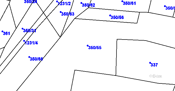 Parcela st. 350/55 v KÚ Hradové Střimelice, Katastrální mapa