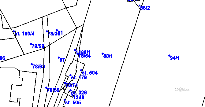 Parcela st. 88/1 v KÚ Hradové Střimelice, Katastrální mapa