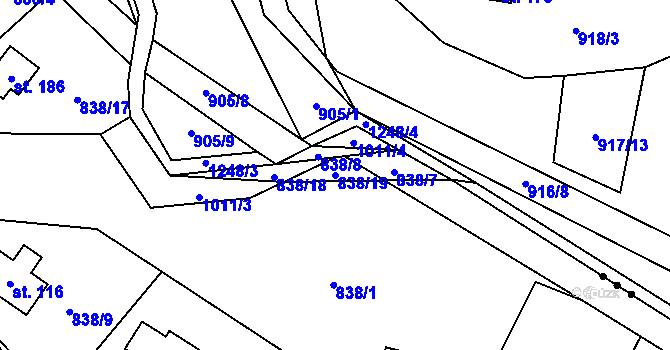 Parcela st. 838/19 v KÚ Kostelní Střimelice, Katastrální mapa