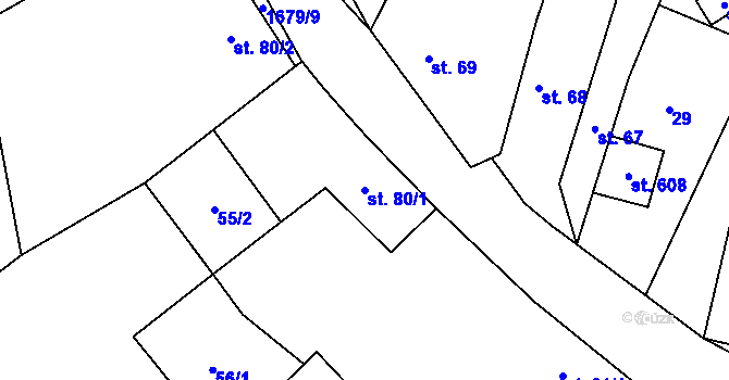 Parcela st. 80/1 v KÚ Stříbrná Skalice, Katastrální mapa