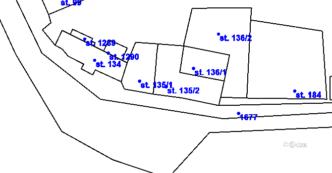 Parcela st. 135/2 v KÚ Stříbrná Skalice, Katastrální mapa