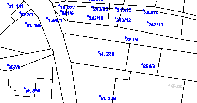 Parcela st. 238 v KÚ Stříbrná Skalice, Katastrální mapa