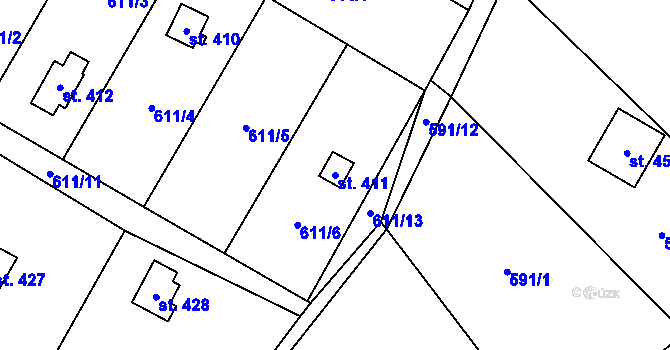 Parcela st. 411 v KÚ Stříbrná Skalice, Katastrální mapa