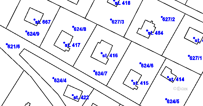 Parcela st. 416 v KÚ Stříbrná Skalice, Katastrální mapa