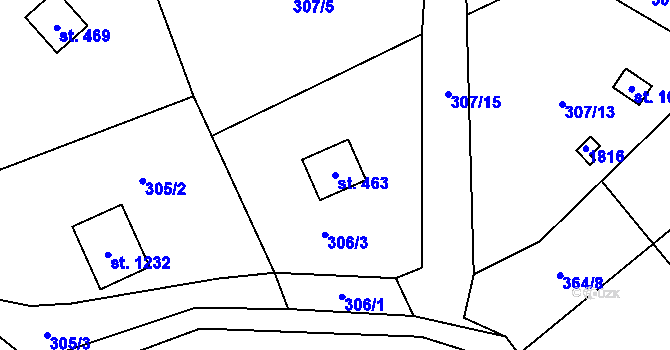 Parcela st. 463 v KÚ Stříbrná Skalice, Katastrální mapa