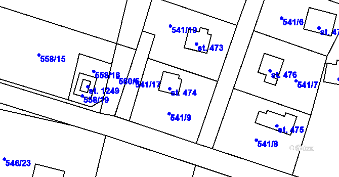 Parcela st. 474 v KÚ Stříbrná Skalice, Katastrální mapa