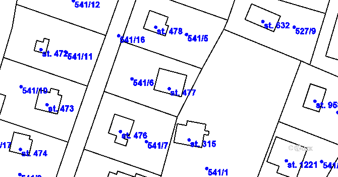 Parcela st. 477 v KÚ Stříbrná Skalice, Katastrální mapa