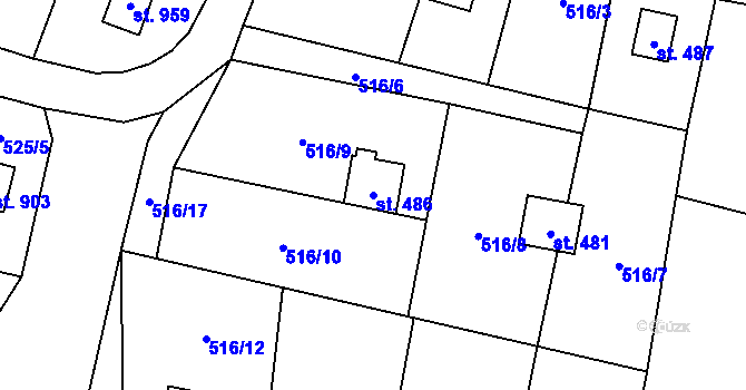 Parcela st. 486 v KÚ Stříbrná Skalice, Katastrální mapa