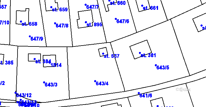 Parcela st. 537 v KÚ Stříbrná Skalice, Katastrální mapa