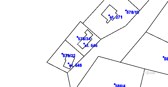 Parcela st. 545 v KÚ Stříbrná Skalice, Katastrální mapa
