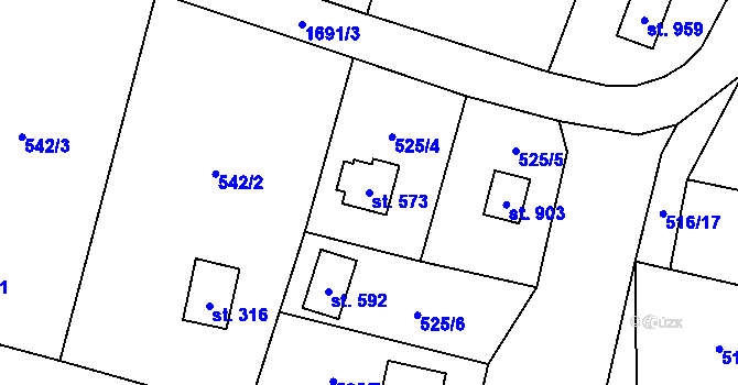 Parcela st. 573 v KÚ Stříbrná Skalice, Katastrální mapa