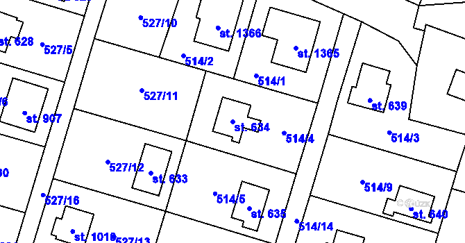 Parcela st. 634 v KÚ Stříbrná Skalice, Katastrální mapa