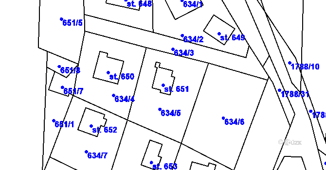 Parcela st. 651 v KÚ Stříbrná Skalice, Katastrální mapa