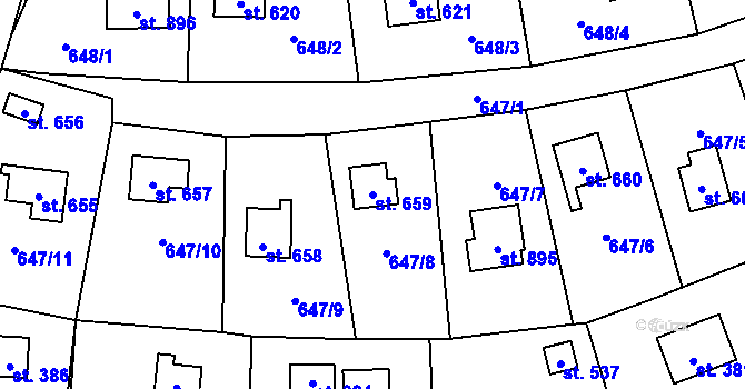 Parcela st. 659 v KÚ Stříbrná Skalice, Katastrální mapa