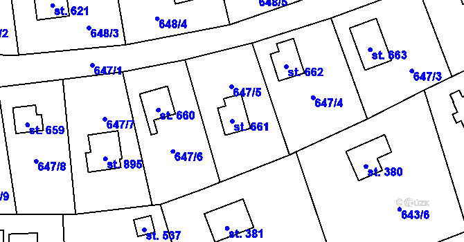 Parcela st. 661 v KÚ Stříbrná Skalice, Katastrální mapa