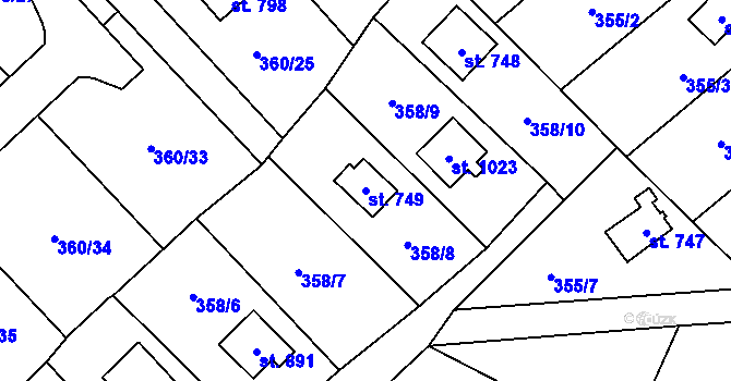 Parcela st. 749 v KÚ Stříbrná Skalice, Katastrální mapa