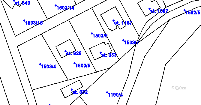 Parcela st. 833 v KÚ Stříbrná Skalice, Katastrální mapa