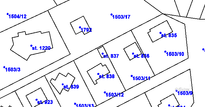 Parcela st. 837 v KÚ Stříbrná Skalice, Katastrální mapa