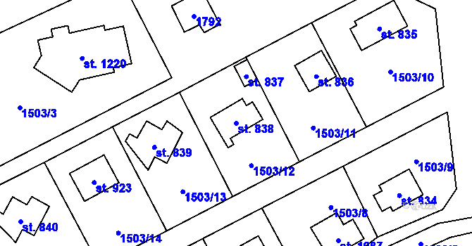 Parcela st. 838 v KÚ Stříbrná Skalice, Katastrální mapa