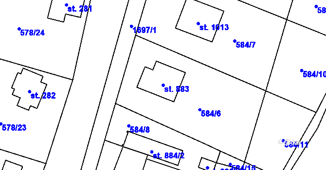 Parcela st. 883 v KÚ Stříbrná Skalice, Katastrální mapa