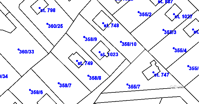 Parcela st. 1023 v KÚ Stříbrná Skalice, Katastrální mapa