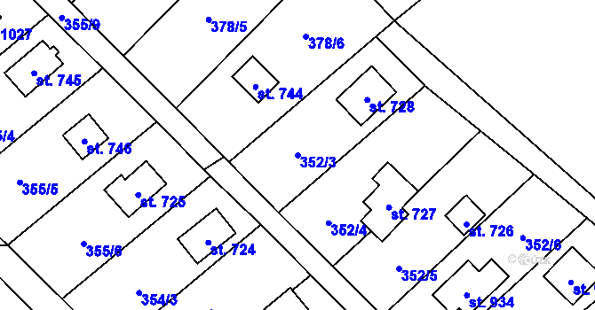Parcela st. 352/3 v KÚ Stříbrná Skalice, Katastrální mapa