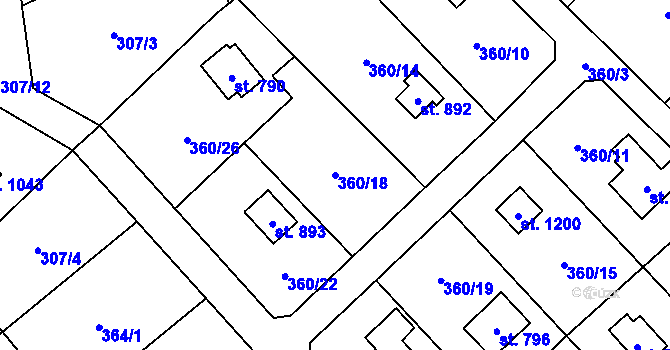 Parcela st. 360/18 v KÚ Stříbrná Skalice, Katastrální mapa