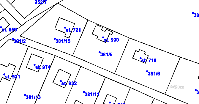 Parcela st. 381/5 v KÚ Stříbrná Skalice, Katastrální mapa