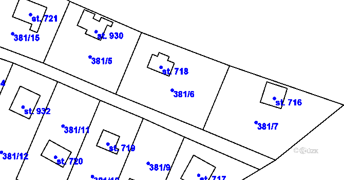 Parcela st. 381/6 v KÚ Stříbrná Skalice, Katastrální mapa