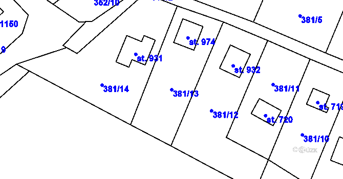 Parcela st. 381/13 v KÚ Stříbrná Skalice, Katastrální mapa