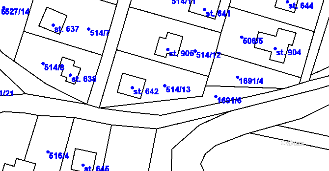Parcela st. 514/13 v KÚ Stříbrná Skalice, Katastrální mapa