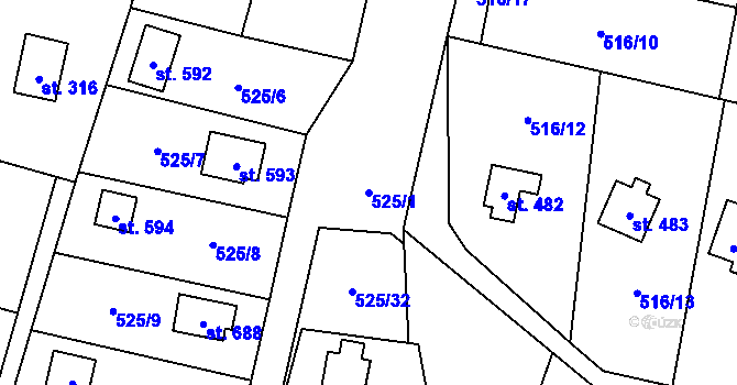 Parcela st. 525/1 v KÚ Stříbrná Skalice, Katastrální mapa