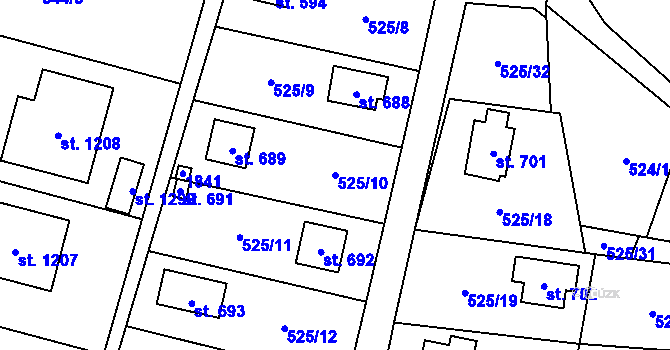 Parcela st. 525/10 v KÚ Stříbrná Skalice, Katastrální mapa