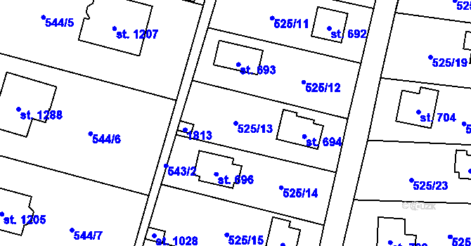 Parcela st. 525/13 v KÚ Stříbrná Skalice, Katastrální mapa