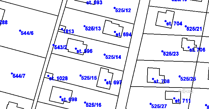 Parcela st. 525/14 v KÚ Stříbrná Skalice, Katastrální mapa
