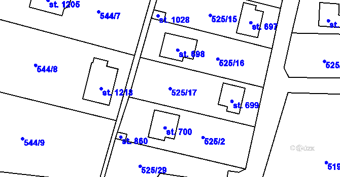 Parcela st. 525/17 v KÚ Stříbrná Skalice, Katastrální mapa