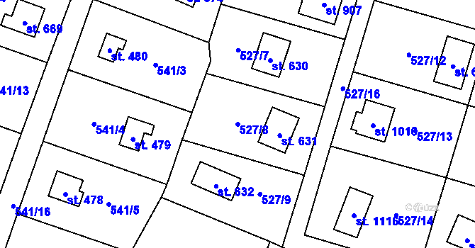 Parcela st. 527/8 v KÚ Stříbrná Skalice, Katastrální mapa