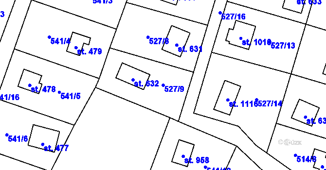 Parcela st. 527/9 v KÚ Stříbrná Skalice, Katastrální mapa