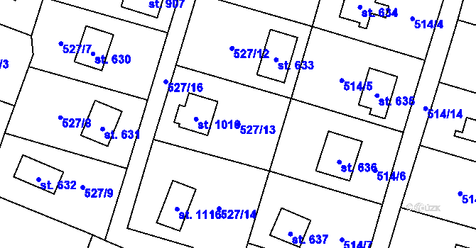 Parcela st. 527/13 v KÚ Stříbrná Skalice, Katastrální mapa