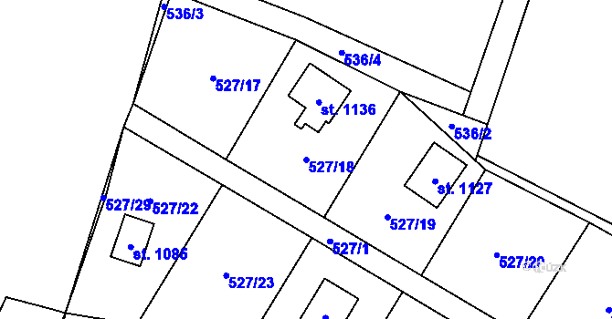 Parcela st. 527/18 v KÚ Stříbrná Skalice, Katastrální mapa