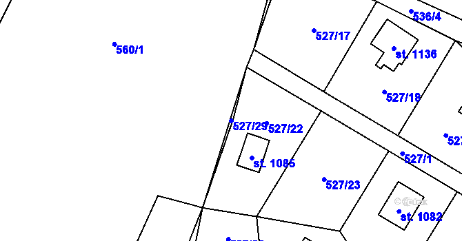 Parcela st. 527/29 v KÚ Stříbrná Skalice, Katastrální mapa