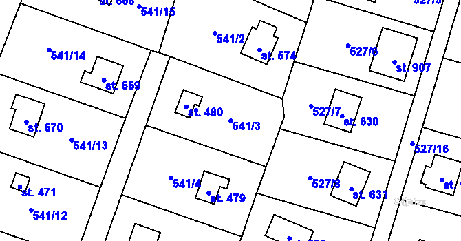 Parcela st. 541/3 v KÚ Stříbrná Skalice, Katastrální mapa