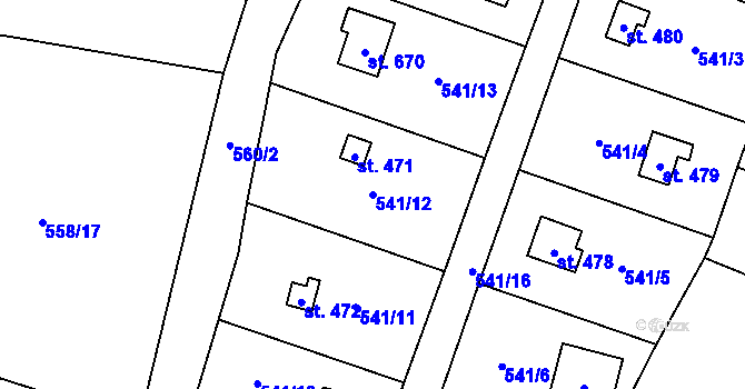 Parcela st. 541/12 v KÚ Stříbrná Skalice, Katastrální mapa