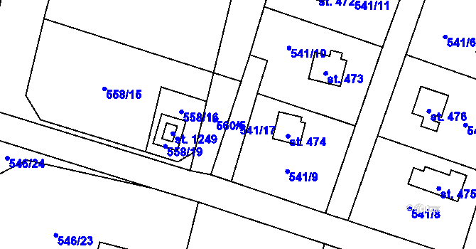 Parcela st. 541/17 v KÚ Stříbrná Skalice, Katastrální mapa