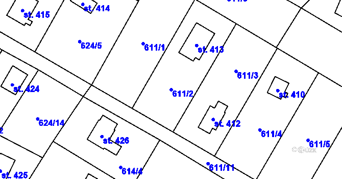 Parcela st. 611/2 v KÚ Stříbrná Skalice, Katastrální mapa