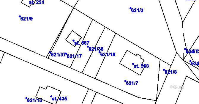 Parcela st. 621/18 v KÚ Stříbrná Skalice, Katastrální mapa