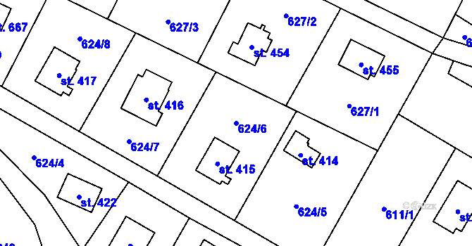 Parcela st. 624/6 v KÚ Stříbrná Skalice, Katastrální mapa