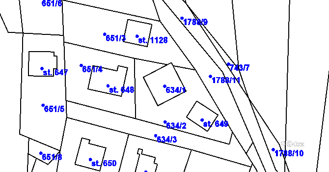 Parcela st. 634/1 v KÚ Stříbrná Skalice, Katastrální mapa